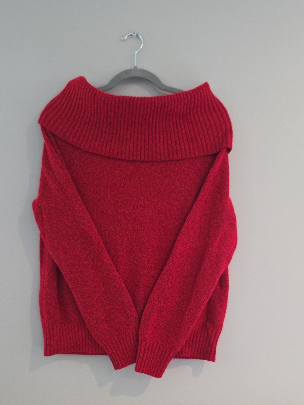 bp Red Off-the-Shoulder Ribbed Foldover Sweater